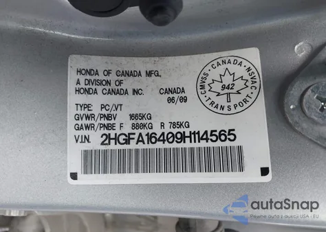 2009 Honda Civic Dx-G из США, поврежденный, VIN 2HGFA16409H114565